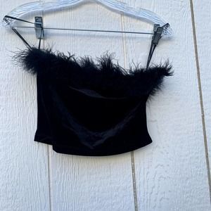 forever 21 velvet cropped tube top with feathers around neck size medium
